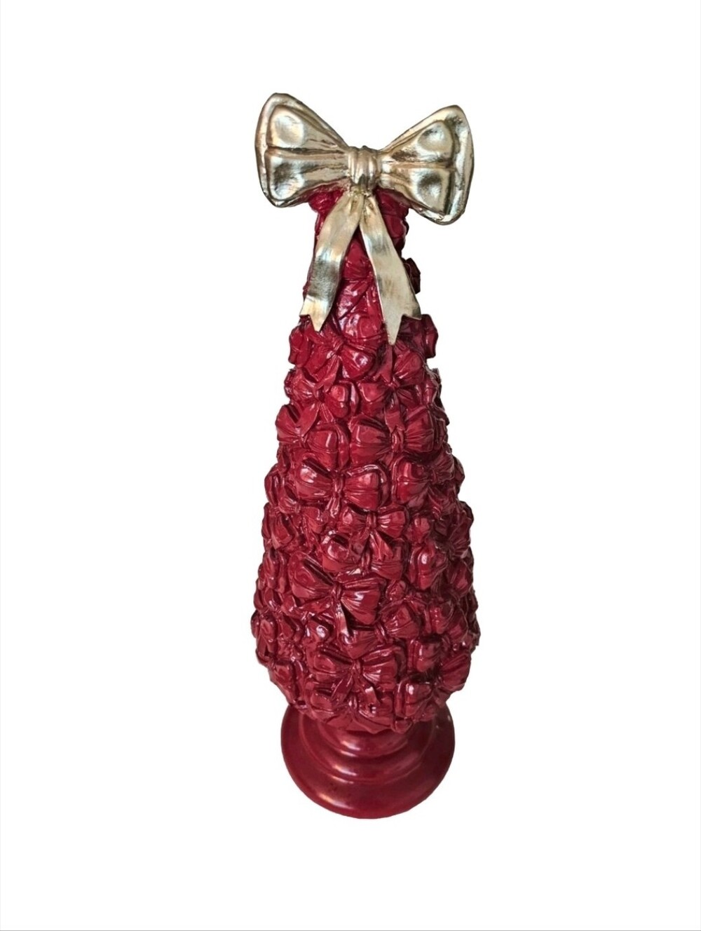 Red Decorative Bow Tree with Gold Bow Top Resin